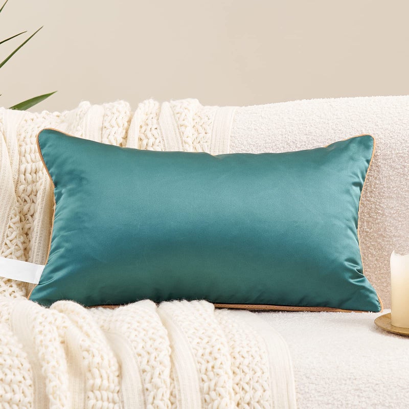 Avigers 12 x 20 Inch Rectangle Teal Green Brown Gold Tree Branch Embroidery Cushion Case Luxury Modern Throw Pillow Cover Decorative Pillow for Couch Living Room Bedroom Car - Image 2